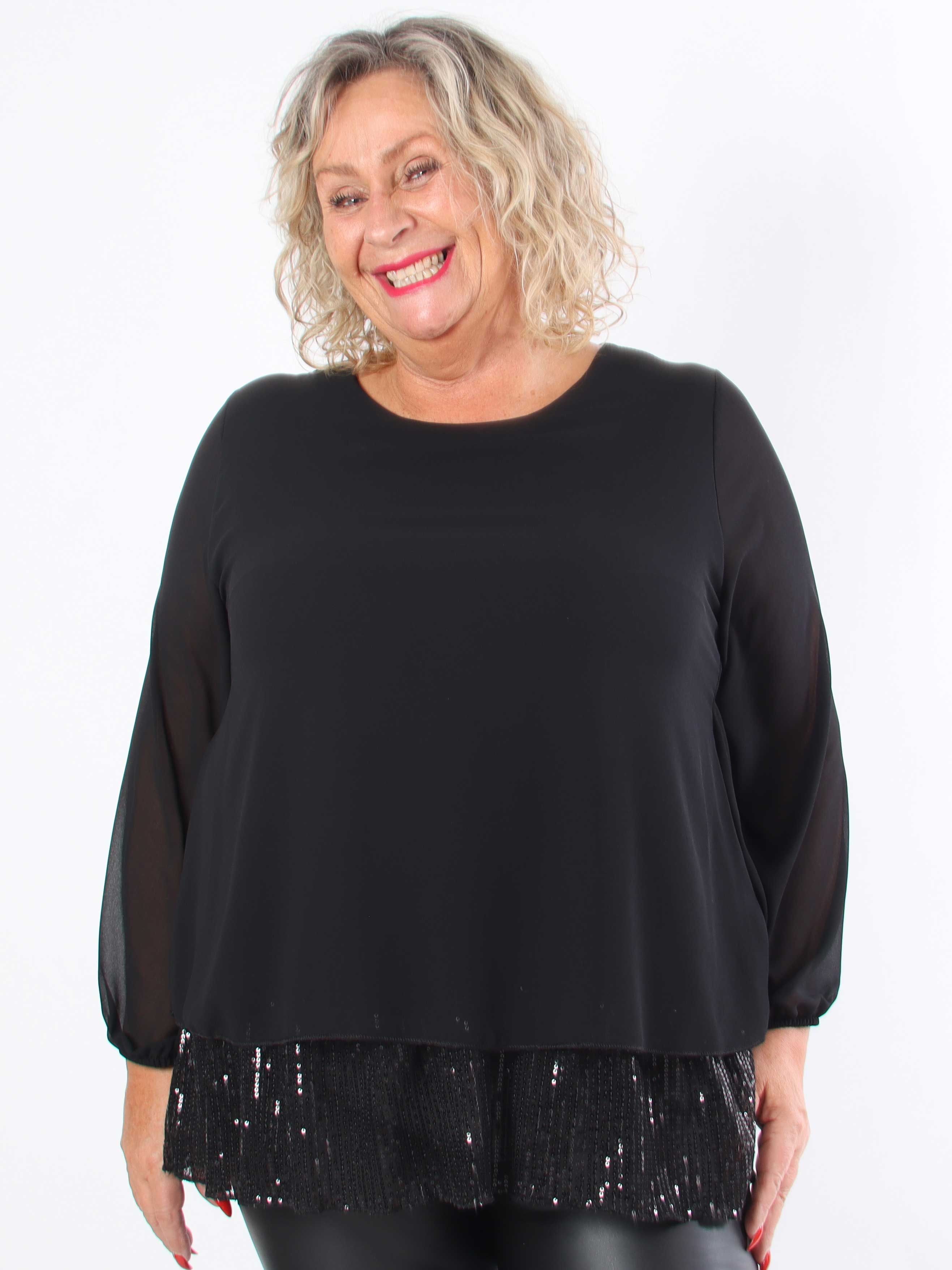 Luby - Plus size tunika i chiffon med pailetter forneden